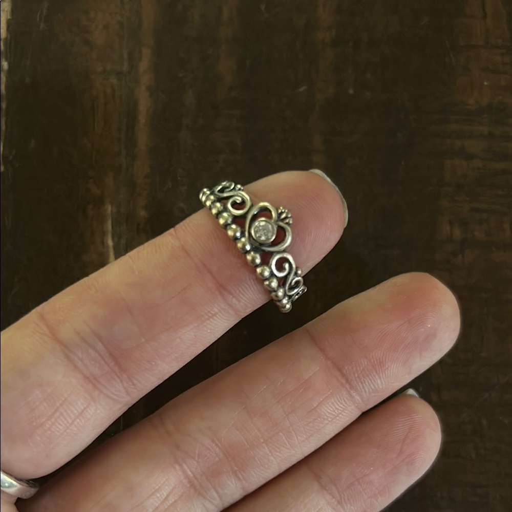 Pandora Silver Heart Crown Ring